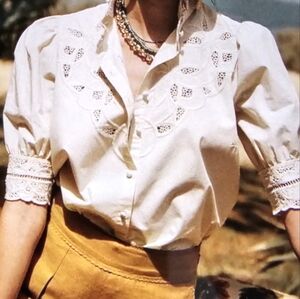 Sezane Bertille Top Cream Lace Button Front Size 36